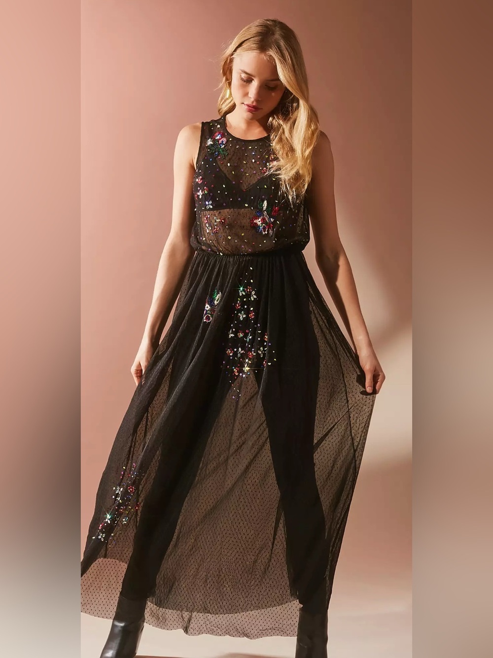 UO Sequin Confetti Sheer Tunic